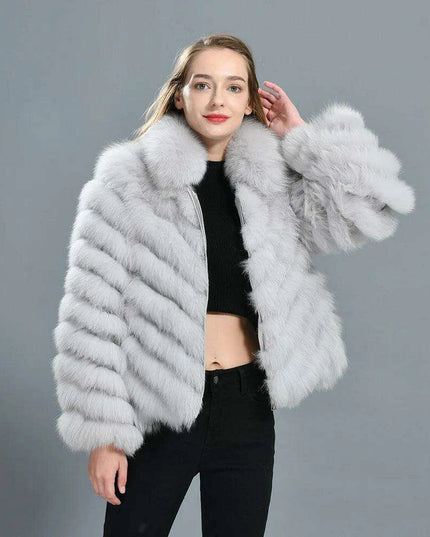 Reversible Luxury Fox Fur and Silk Winter Jacket - A Statement of Elegance