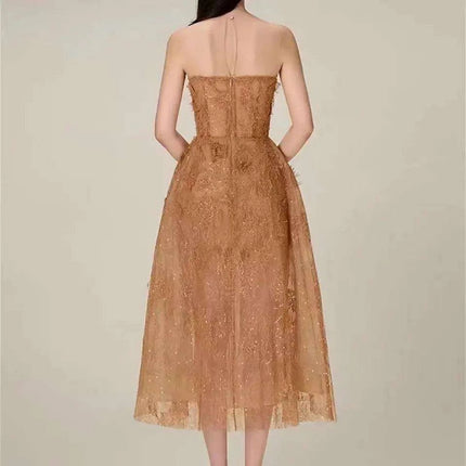 Luxurious Floral Lace and Sequin Evening Dress for Women