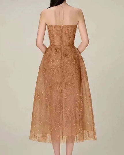 Luxurious Floral Lace and Sequin Evening Dress for Women