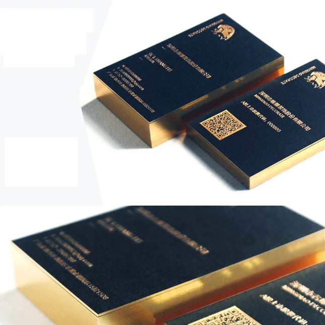 Chnaprint Custom Black Cotton Business Cards with Gold Foil & Embossed