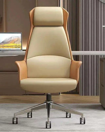 Luxury Nordic-Inspired Executive Leather Office Chair with Swivel and Recline