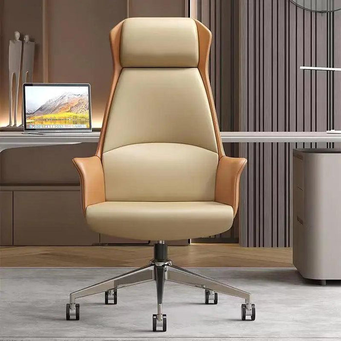 Luxurious Swivel Leather Office Chair with Reclining Backrest and Nordic Design