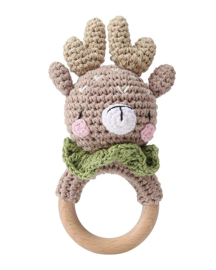 Eco-Friendly Handmade Crochet Baby Rattle with Wooden Teether