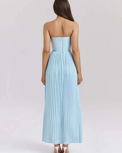 Glamorous Off-Shoulder High Waist Pleated Maxi Dress - Backless Bodycon Long Gown for Women