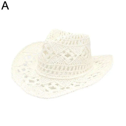 Stylish Handwoven Cowboy Straw Hat for Summer Outdoor Activities - Breathable Wide Brim Sun Protection Cap for Men and Women