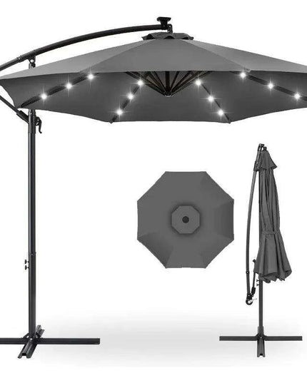 Solar-Powered 10ft LED Hanging Market Umbrella for Outdoor Spaces