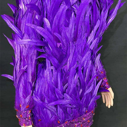 Purple Feathered Backless Mini Dress for Dazzling Night Out