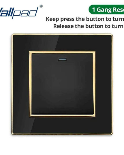 Luxurious Black Acrylic Switch Panel with Gold Accents & Universal Sockets - 220V, Multi-Gang, Modern Design - Illuminated Control Panel with USB Charging Feature