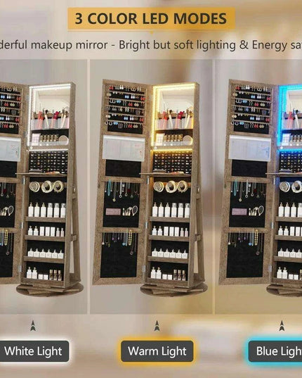 Jewelry Armoire with Full Length Mirror and 360° Rotation