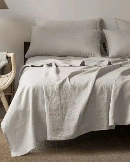 Pure Linen 3-Piece Natural Flax Bed Sheet Set with Pillowcases