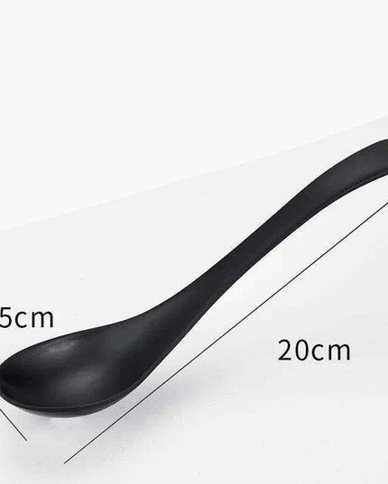 Sophisticated Black Melamine Serving Spoon with Elegant Japanese Porcelain Motif