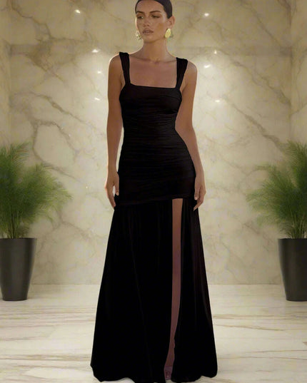 Elegant Backless Bodycon Maxi Dress with Sensational Thigh-High Split and Double Straps for Women