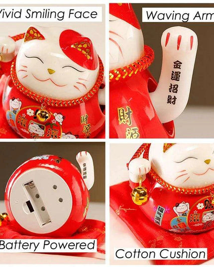 Adorable 4.5 Inch Battery-Operated Ceramic Lucky Cat - A Charming Good Luck Figurine for Home and Gifting