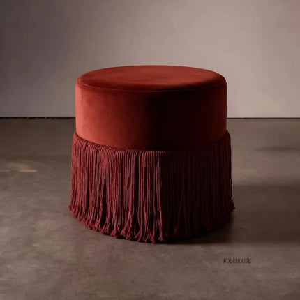 Velvet Ottoman Footstool — Upholstered Fringe Bench & Shoe Stool