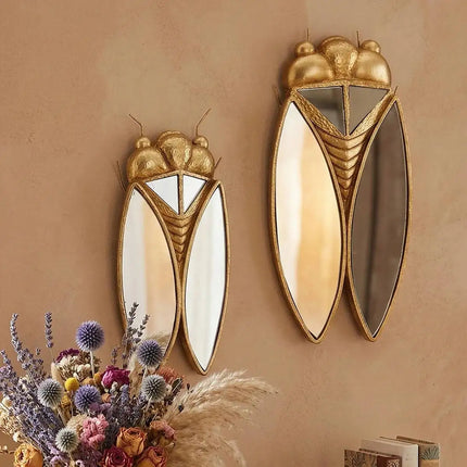 Shop1105754556 Gold Cicada-Shaped Decorative Wall Mirror - Resin, Eleg