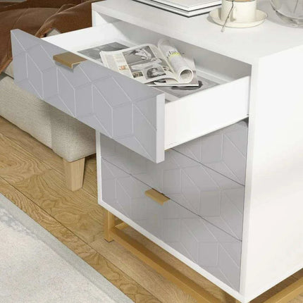 Modern Grey 4-Drawer Chest with Sleek Metal Legs and Generous Storage