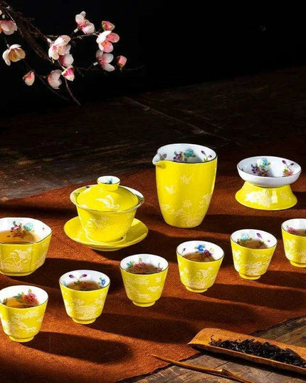 Portable Handcrafted Jade Porcelain Tea Set with Chic Travel Case: Elegance On-the-Go