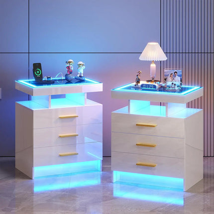 Comfort Haven LED Nightstand with Charging Station & 2 Drawers
