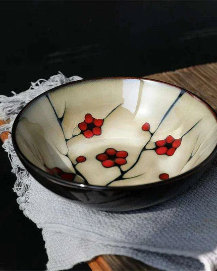 Blossom Serenity: Artisan Hand-Painted Ramen Bowl - Japanese Culinary Masterpiece