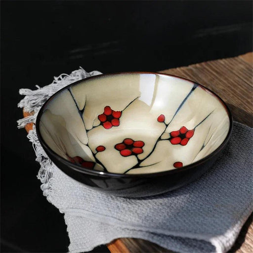 Hand-Painted Plum Blossom Ceramic Noodle Soup Bowl - Japanese Style Tableware