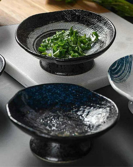 Sophisticated Japanese Ceramic Snack Plate Collection with Unique Elevated Saucer