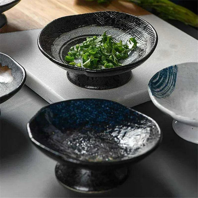 Sophisticated Japanese Ceramic Snack Plate Collection with Unique Elevated Saucer
