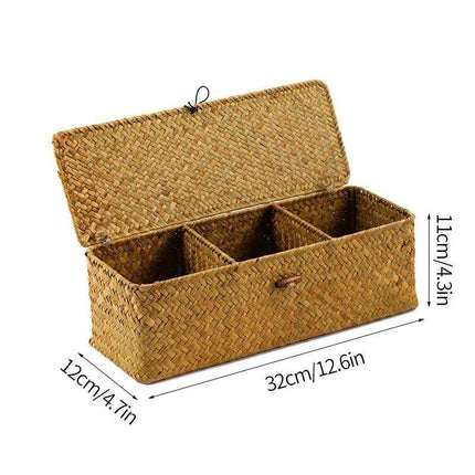 Natural Seagrass Organizer Basket with Lid - Stylish Storage Solution for Cosmetics, Sundries, and Laundry