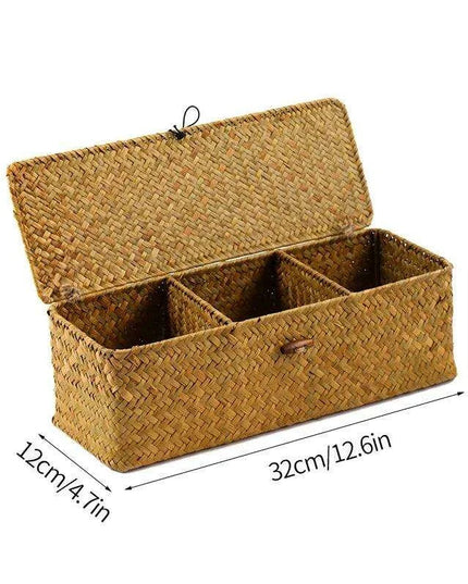 Natural Seagrass Organizer Basket with Lid - Stylish Storage Solution for Cosmetics, Sundries, and Laundry