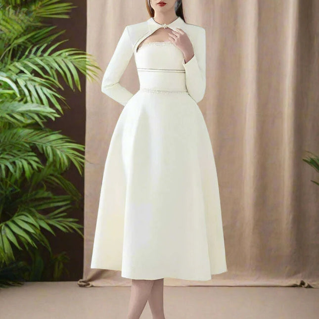 Elegant Strapless Cut-Out Evening Gown with Luxurious Diamond Details