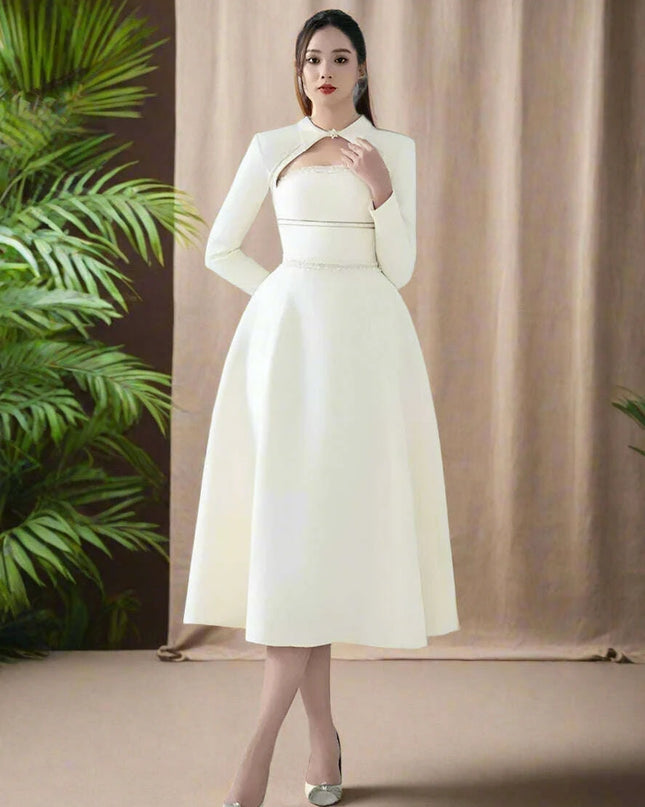 Elegant Strapless Cut-Out Evening Gown with Luxurious Diamond Details