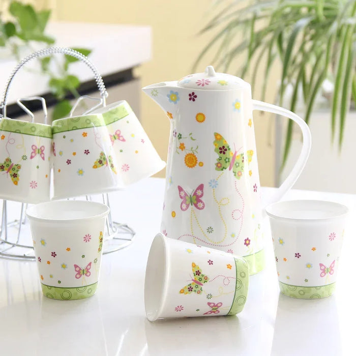 Elegant Bone China Tea Set with Ceramic Teapot, Teacups, and Stylish Rack