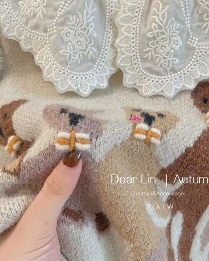 Charming 3-Piece Girls' Outfit Set: Knitted Vest, Lace Collar Blouse, and Pleated Skirt for Infants