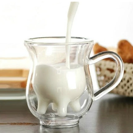 Double Wall Glass Creamer Jug — 250ml Cow-Shaped Milk Pitcher