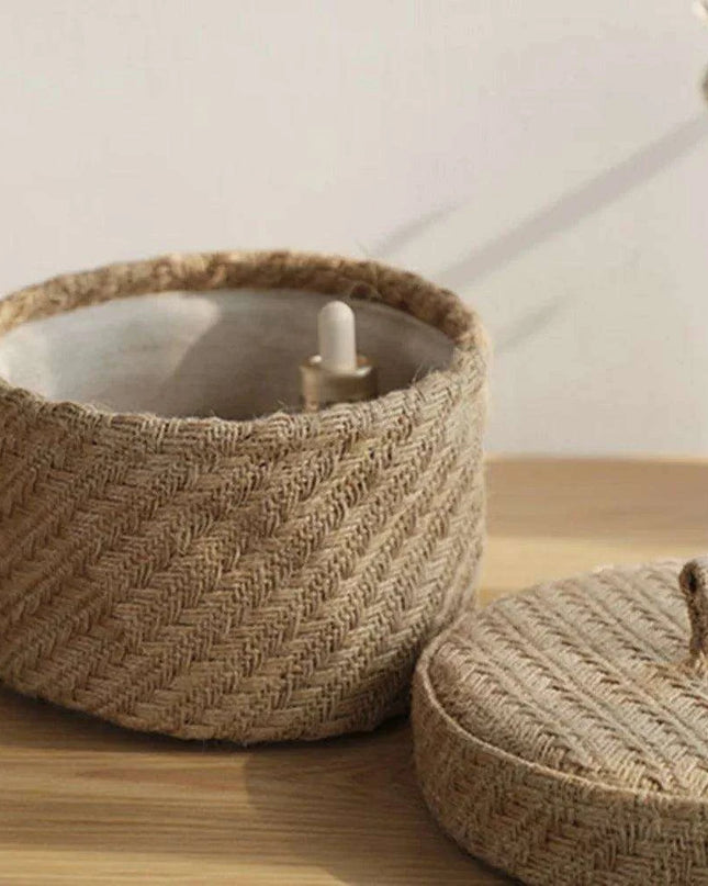 Stylish Round Jute Basket with Lid - Contemporary Organizing Solution