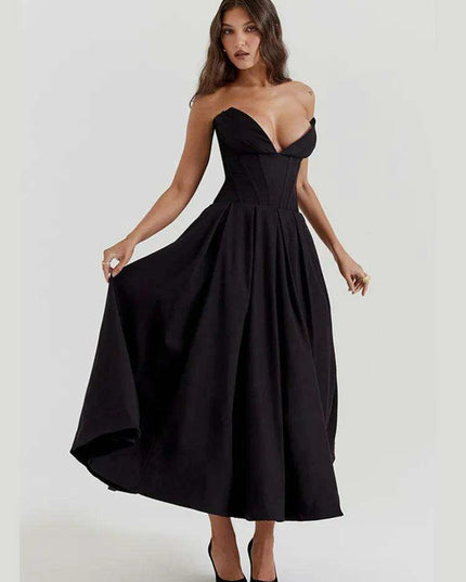 Chic Black Backless A-Line Spaghetti Strap Maxi Dress - Stunning Off-Shoulder Evening Fashion