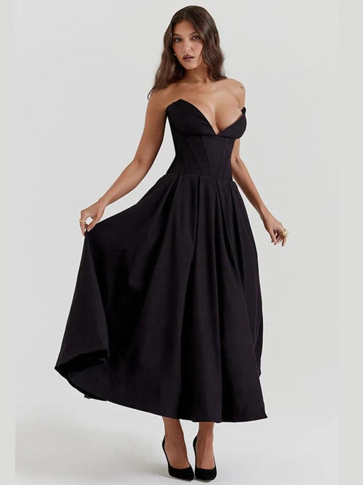 Chic Black Backless A-Line Spaghetti Strap Maxi Dress - Stunning Off-Shoulder Evening Fashion