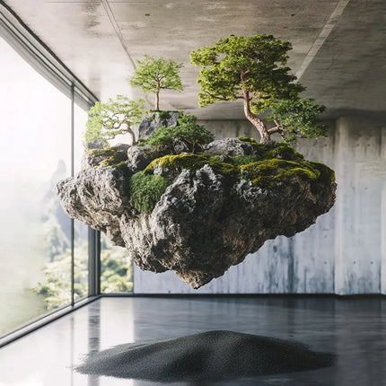 Dream floating island landscape simulation green plant rockery stone hanging moss plant landscaping commercial window creative dream-floating-island-landscape-simulation-green-plant-rockery-stone-hanging-moss-plant-landscaping-commercial-window-creative