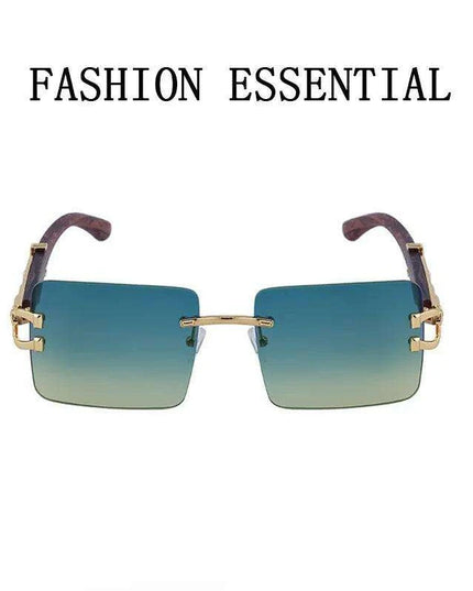 Retro Rimless Sunglasses with Wood Finish and UV Protection
