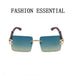 Retro Wood Grain Square Rimless Sunglasses with UV Protection