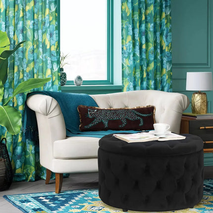 Shop1105138551 Round Tufted Storage Ottoman with Removable Top, Black