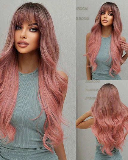 30-Inch Brown Wavy Synthetic Wig with Bangs - Perfect for Parties and Themed Events