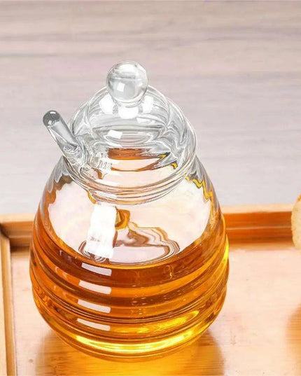 Elegant Clear Glass Honey Jar Collection with Dipper and Lid - Perfect for Any Occasion