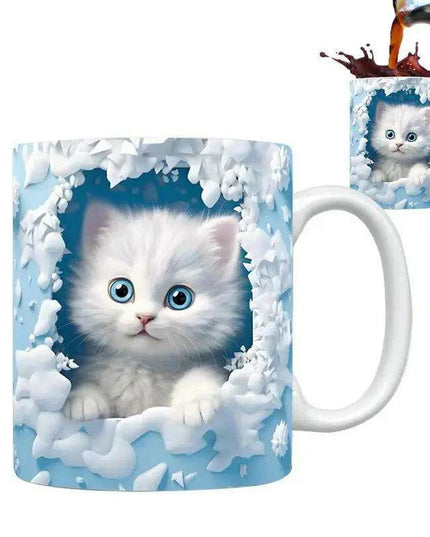 Charming 3D Cat Enthusiast's Ceramic Mug with Enchanting Feline Artwork and Peaceful Scenery