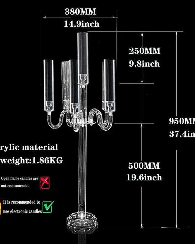 Elegant 5-Arm Transparent Acrylic Candelabra Holders for Stunning Event Decor