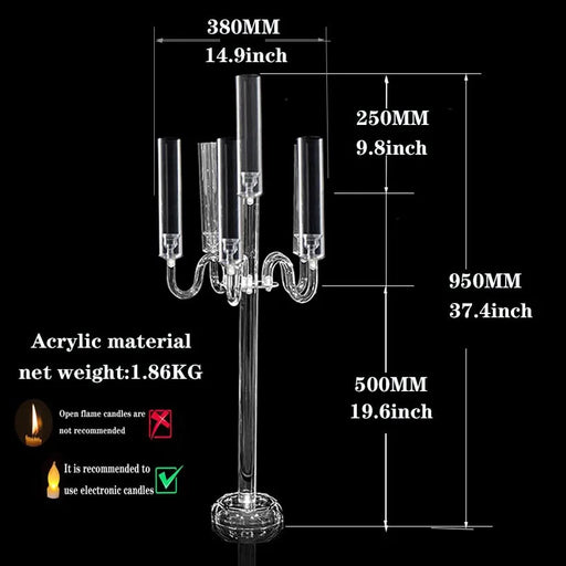 5-Arm Acrylic Candelabra Candle Holders Set for Wedding Table Centerpieces