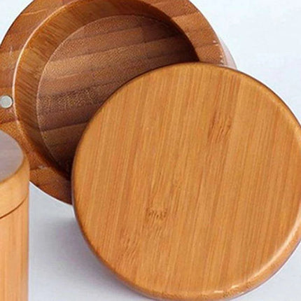 Bamboo Salt Box Organizer with Magnetic Swivel Lid - Stylish Kitchen Essential