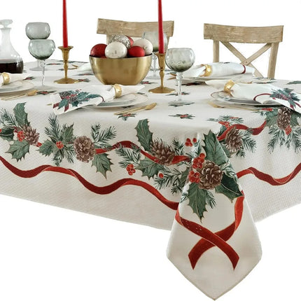 VIKAMA Waterproof Christmas Tablecloth with Holly Design for Holiday D