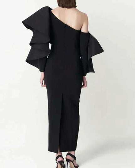 Customizable One-Shoulder Asymmetrical Ruffled Evening Gown