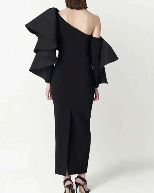 Customizable One-Shoulder Asymmetrical Ruffled Evening Gown