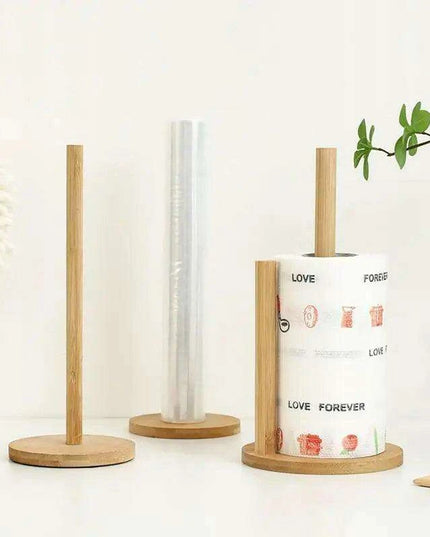 Bamboo Storage Stand for Kitchen and Bathroom - Eco-Friendly Organizer for Paper and Cling Film